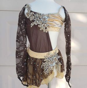 Custom dance costume, Size 8/10 or CM, brown and gold